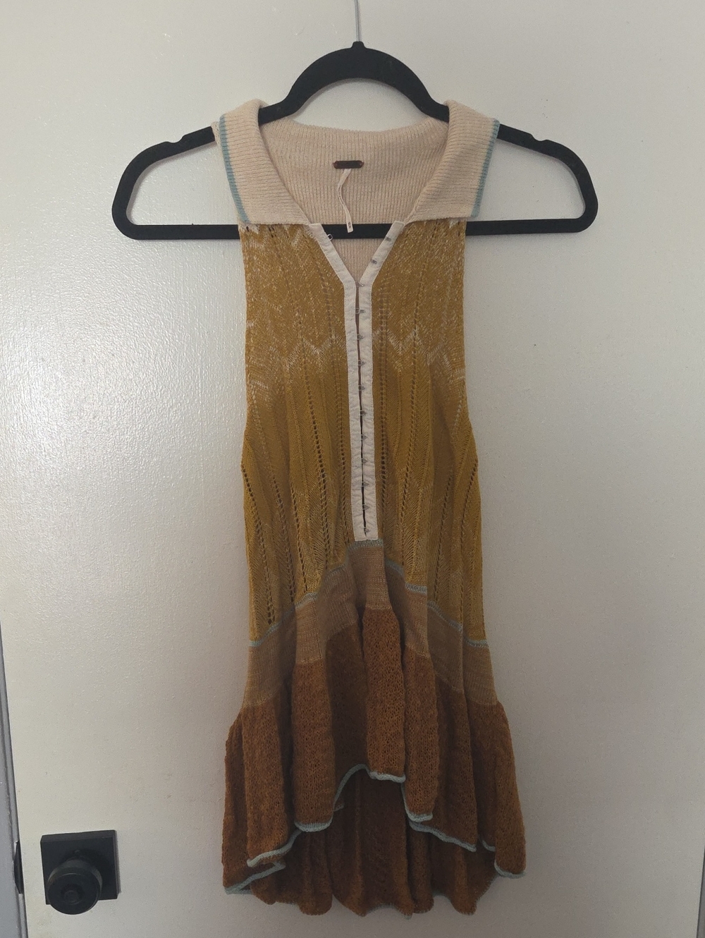 Free People Pointelle Open Knit Micro Mini Dress XS Earth Tones Boho